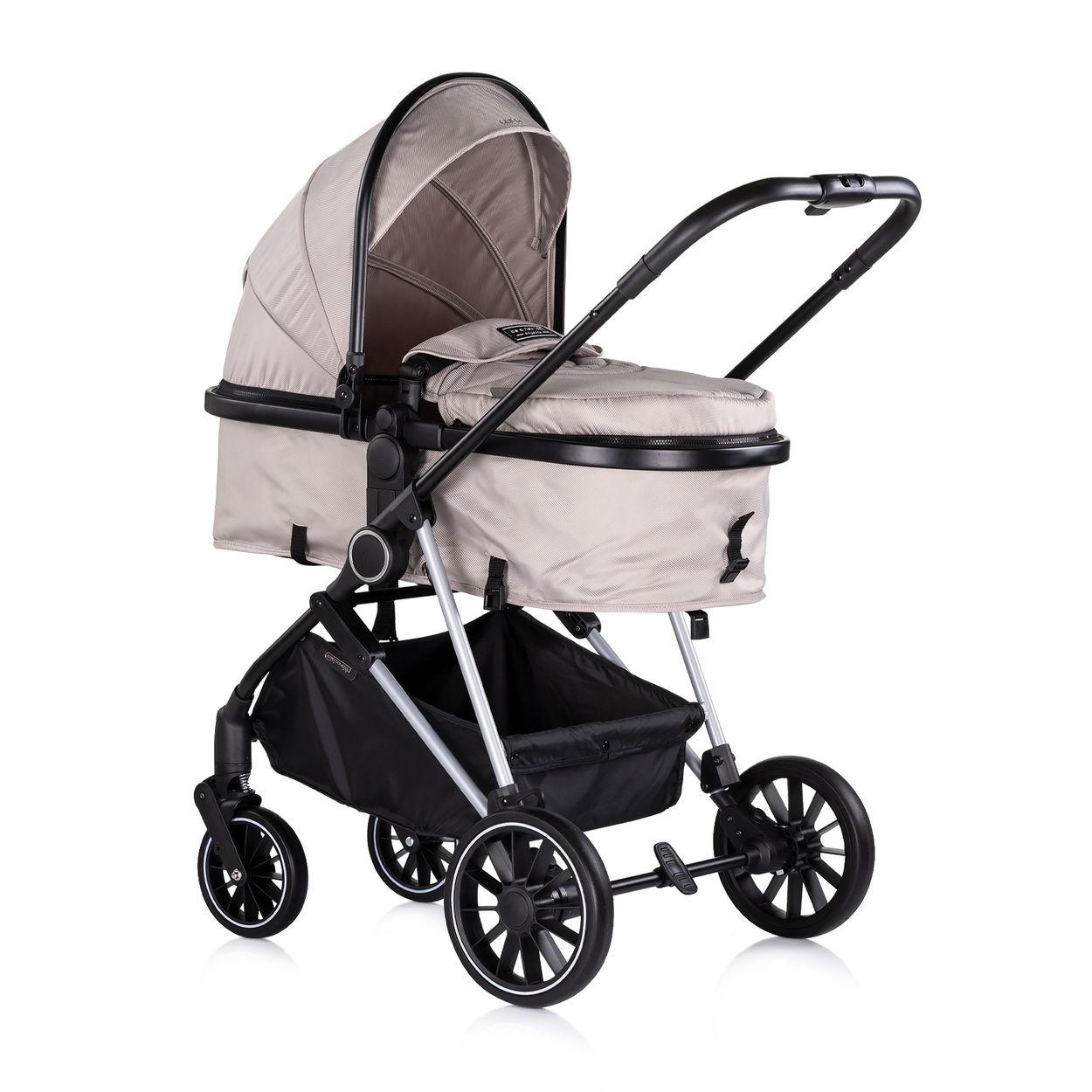 KOMBIKINDERWAGEN Aura 3 in 1 hellbraun Autositz, Babywanne, Wickeltasche, bis 22 kg - Braun, Metall (98/60/106cm) - Chipolino