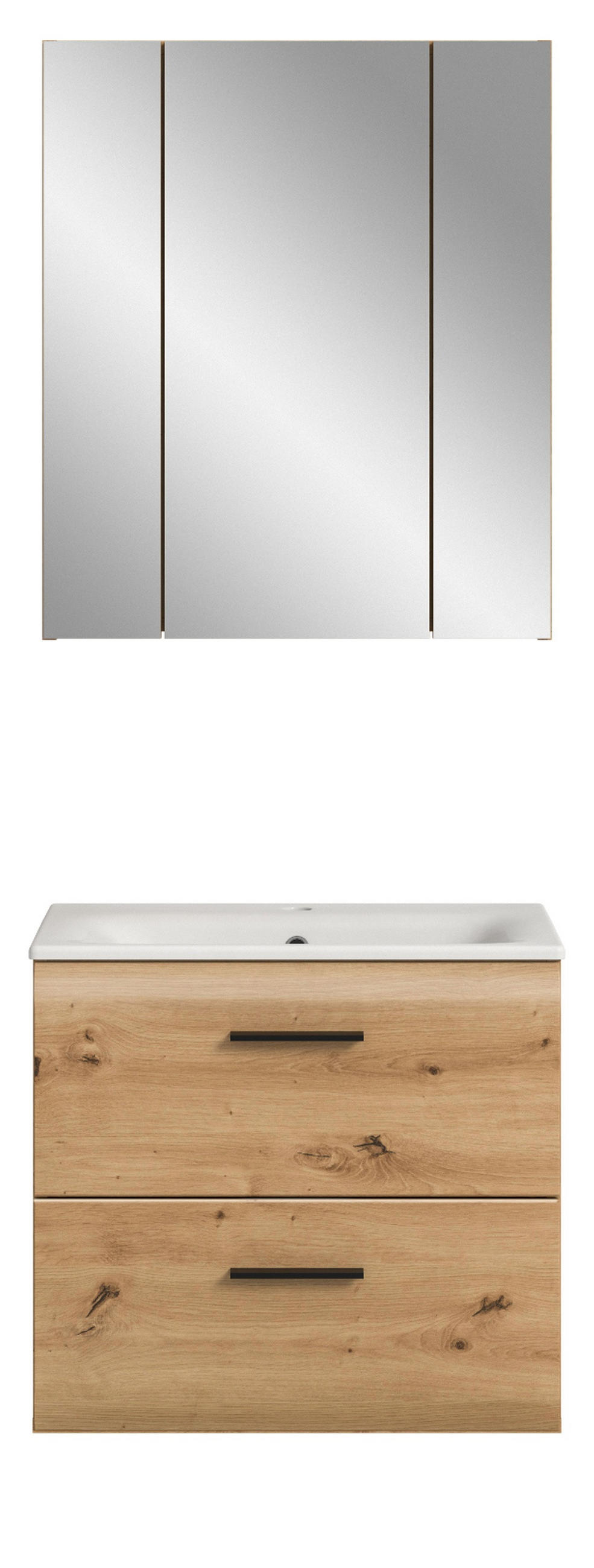 BADMÖBEL-SET 2-teilig Eiche Artisan, Badkombination 60 cm inklusive Waschbecken, Cover - Schwarz/Eiche Artisan, Glas/Keramik (60/185/46cm) - Inn.Furn