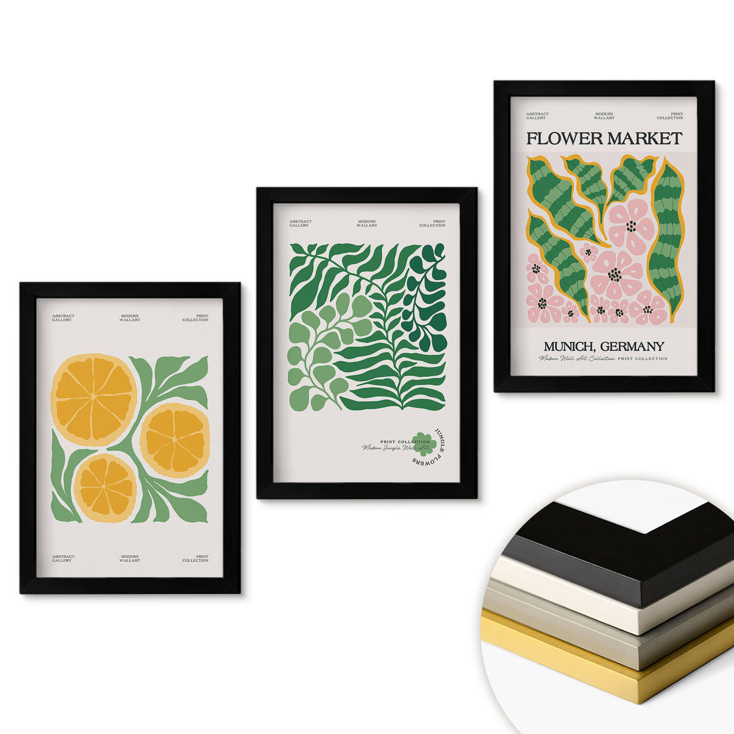 WANDBILDER 3er-Set - 20x30 cm Schwarzer Rahmen - Pastellfarbene Frucht- und Pflanzenmotive - Schwarz, Kunststoff (20/30cm) - ArtPrintCave