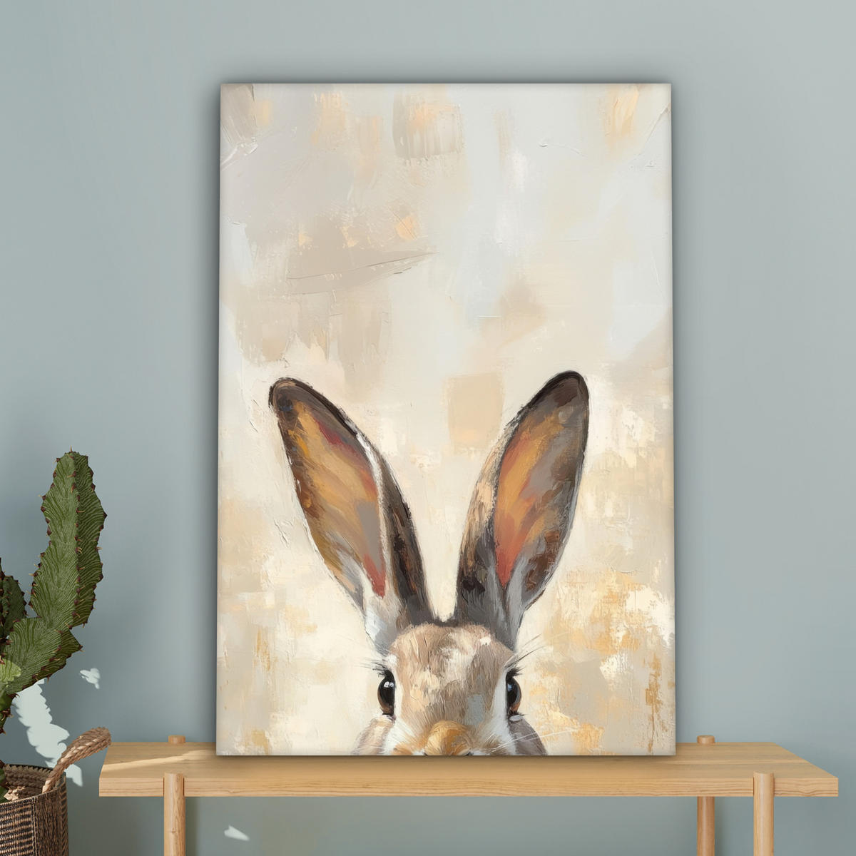 LEINWANDBILD Hase - Ohren - Braun Wanddeko 40x60 cm - Beige, Textil (40/60cm) - MuchoWow