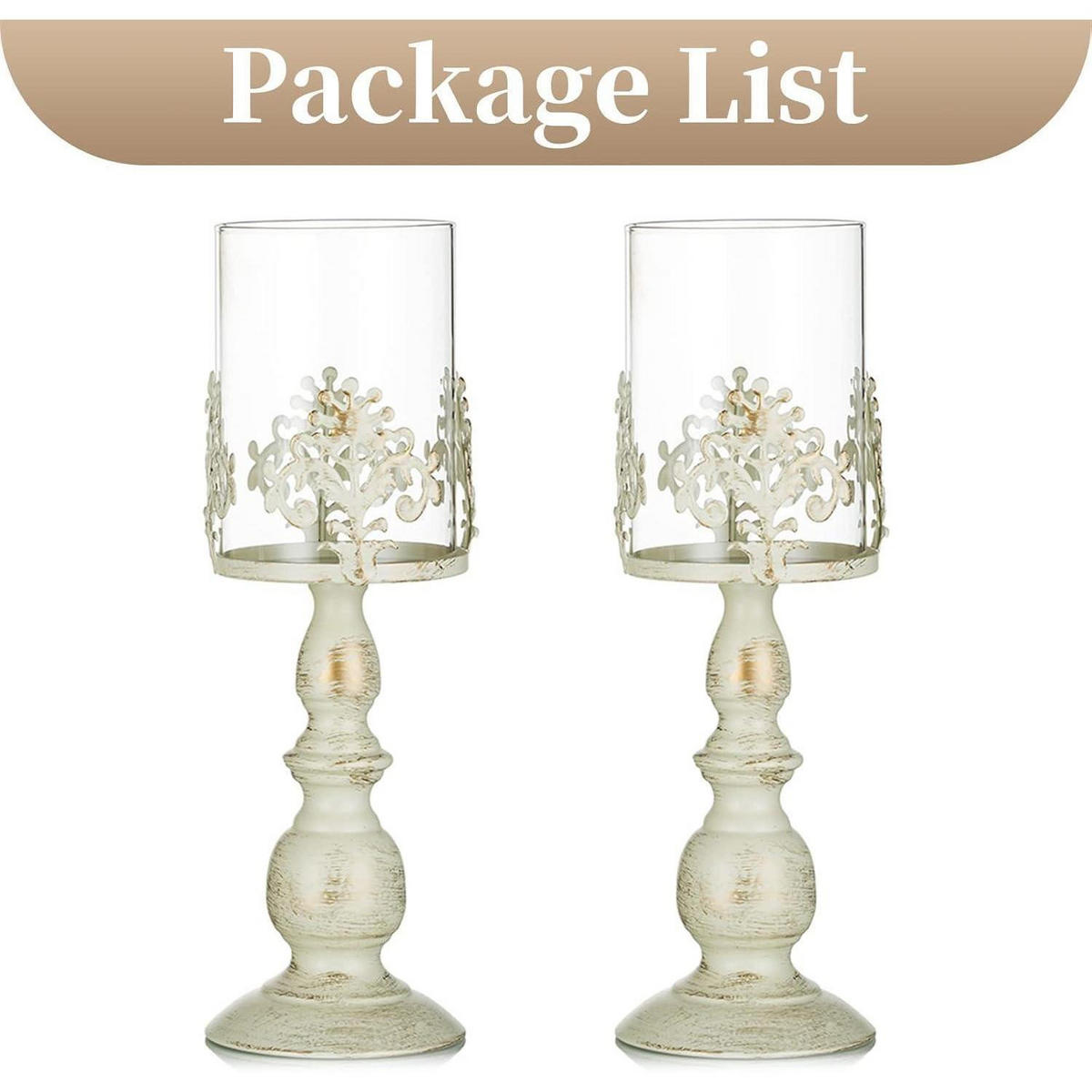 KERZENSTÄNDER 2-teiliges Set Elfenbein 27 cm / 33 cm - Creme, Metall (10.5/33/10.5cm)