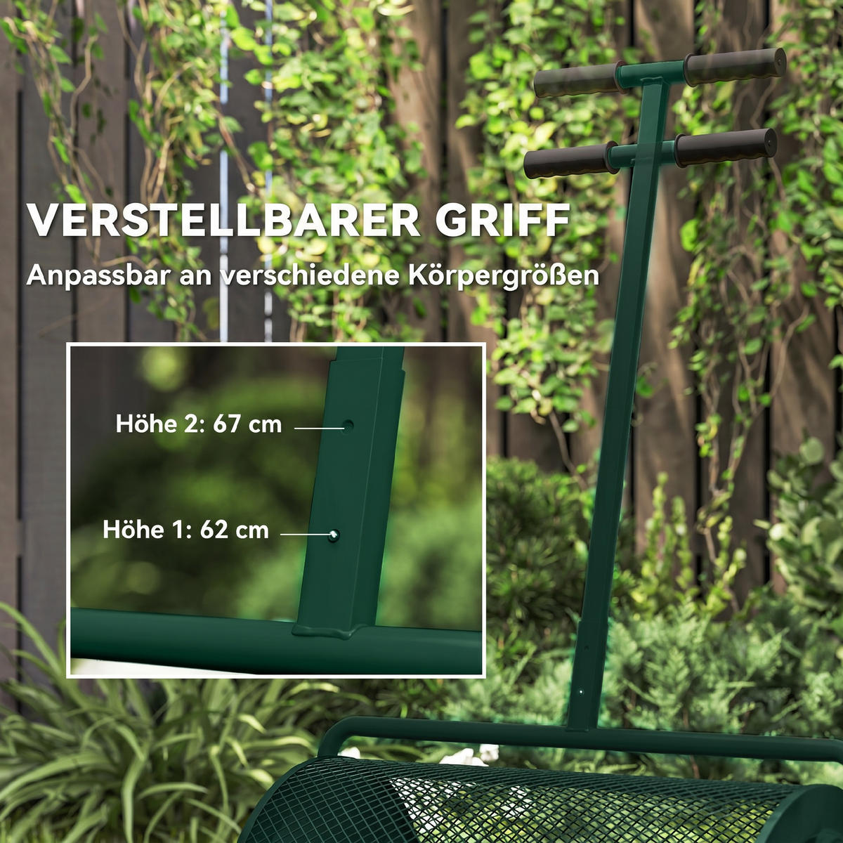 KOMPOSTSTREUER Metall Grün - Grün, Metall (40/112/70cm) - Outsunny