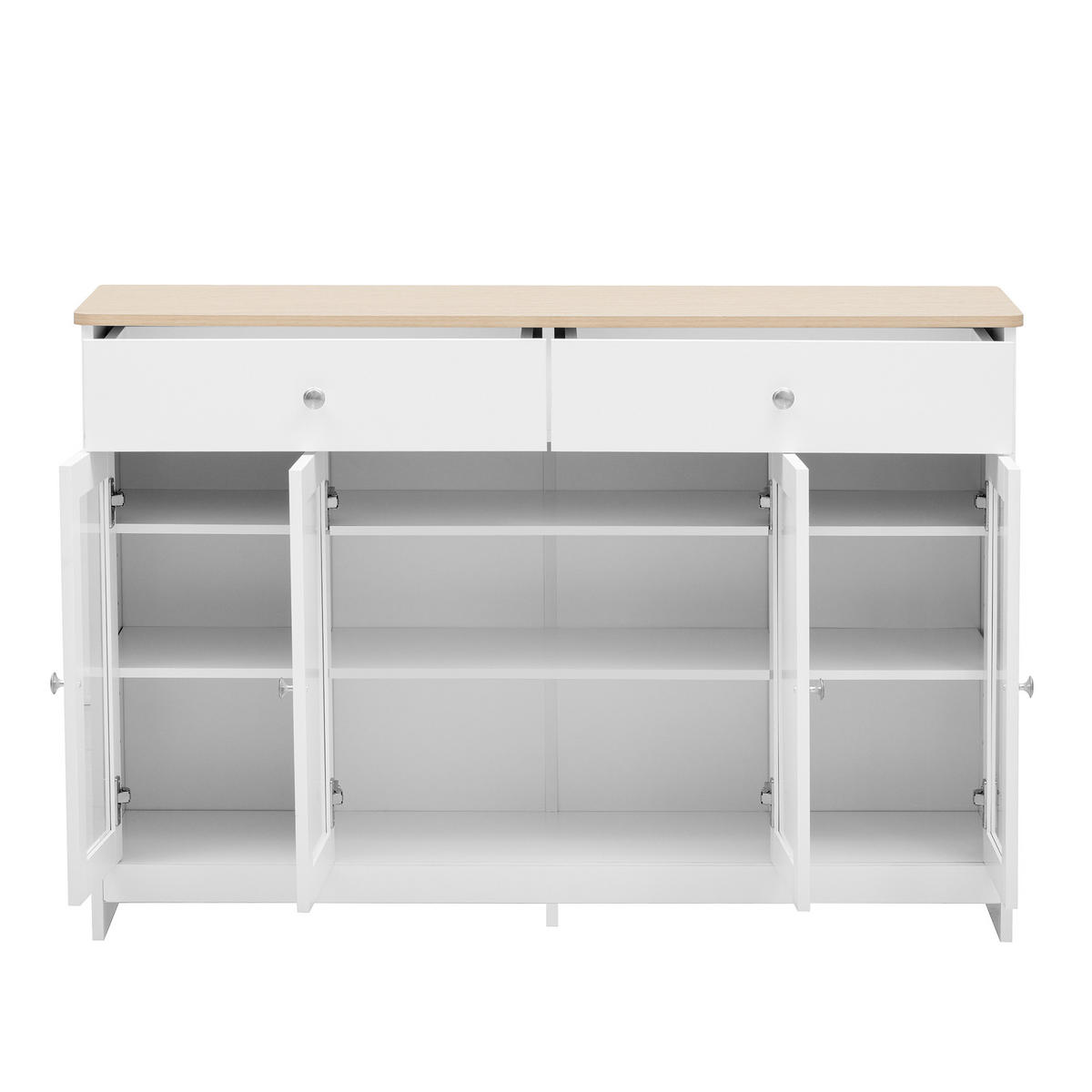 SIDEBOARD weiß & holzoptik mit glastüren & 2 schubladen - Weiß, Holzwerkstoff (120/80/37cm) - Urban Meuble