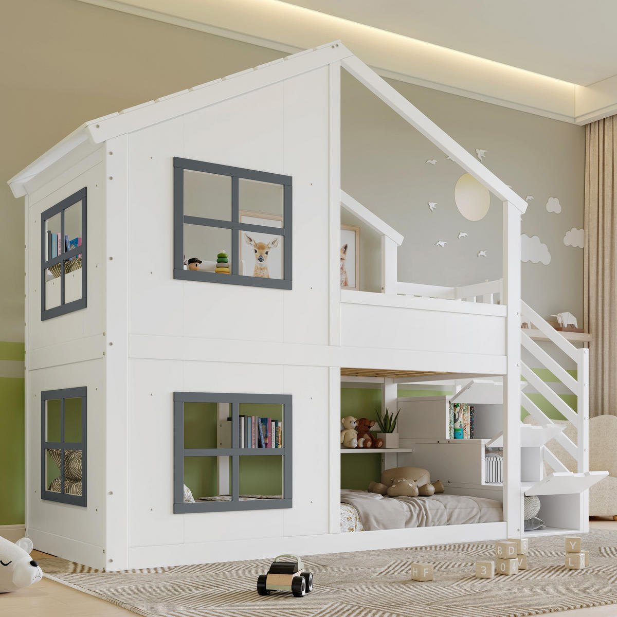 HAUSBETT 90/200 cm Weiß, Grau - Weiß/Grau, Holz/Holzwerkstoff - Raumix