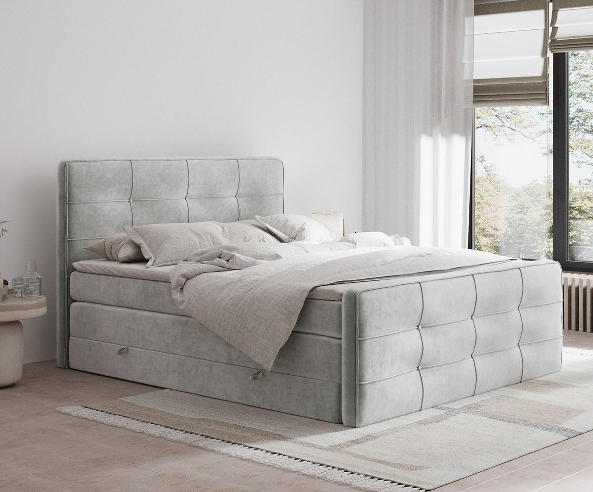 BOXSPRINGBETT Semplice Hellgrau 140/200 cm - Hellgrau/Schwarz, Holz/Holzwerkstoff (140/200cm) - Maison de Reve