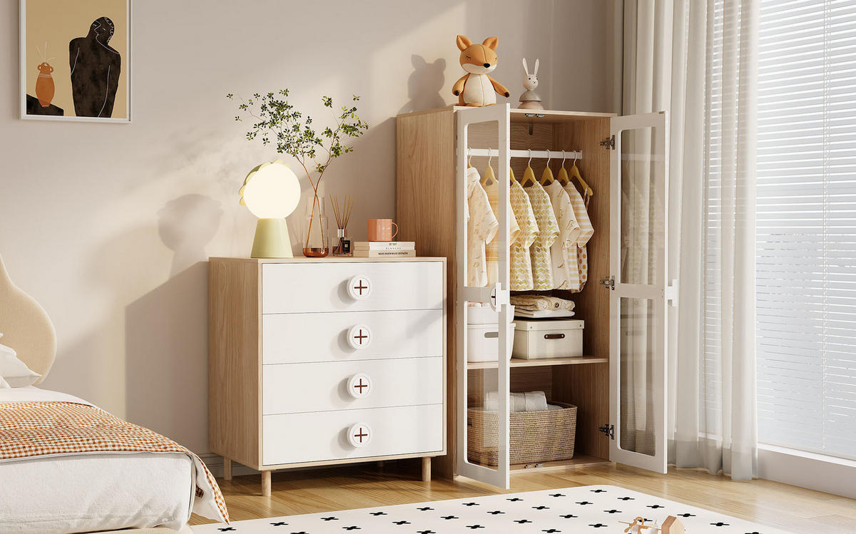 KOMODA so 4 zásuvkami, 80/54/90 cm, MDF, prírodná/biela - prírodná farba, kompozitné drevo (54/90/80cm) - Modenvie