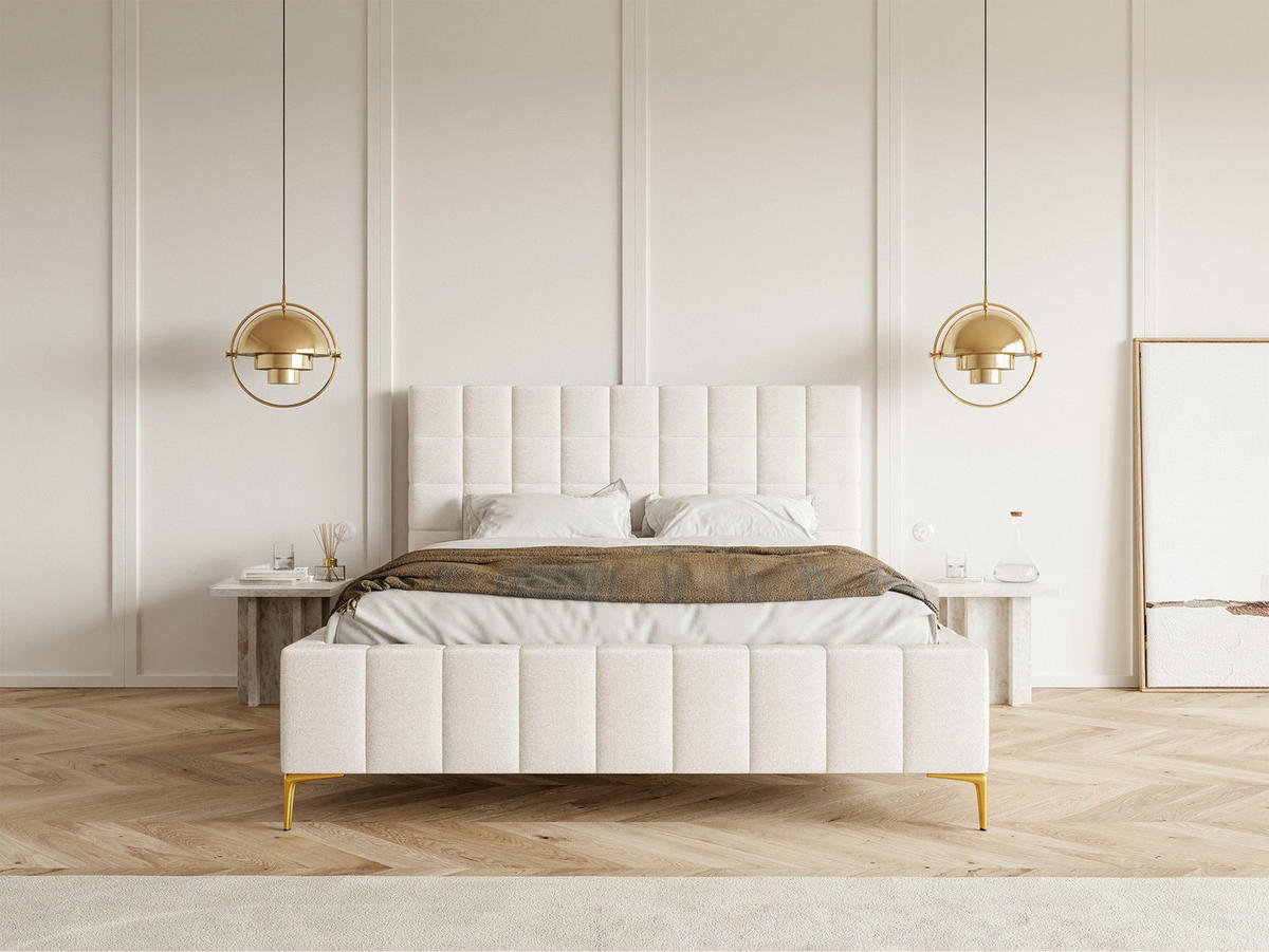 POLSTERBETT Szejlo Creme Chenille 160 cm - Goldfarben/Creme, Textil/Metall (160/200cm) - Selsey