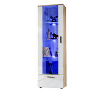 VITRINE ALESSANDRIA, Weiss, LED Blau - Eiche Wotan/Schwarz, Glas/Holzwerkstoff (60/192/42cm) - Komodee