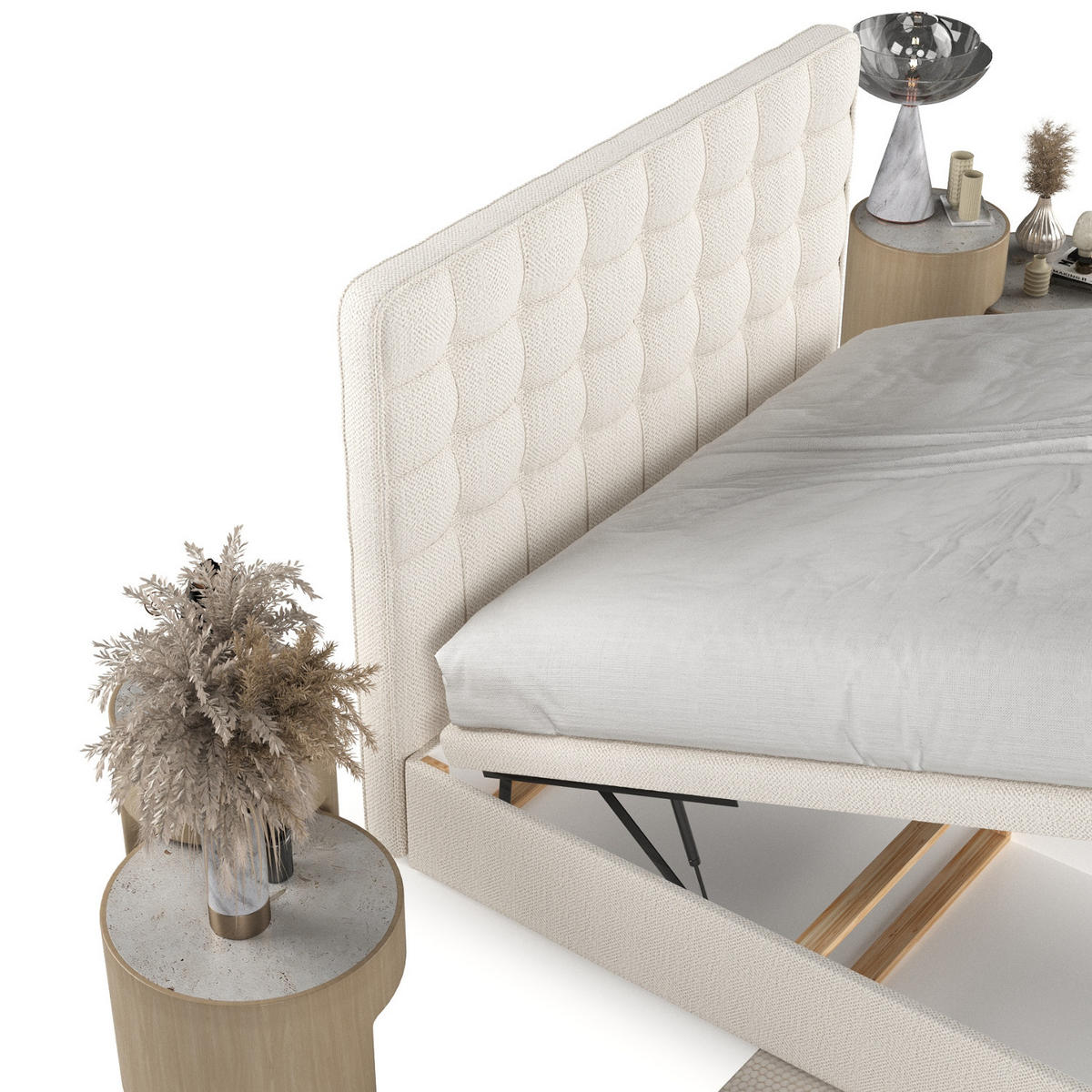 POLSTERBETT Celestia mit Stauraum 120/200 cm Creme im Alta Stoff - Creme/Schwarz, Holz/Holzwerkstoff (120/200cm) - AltaBeds