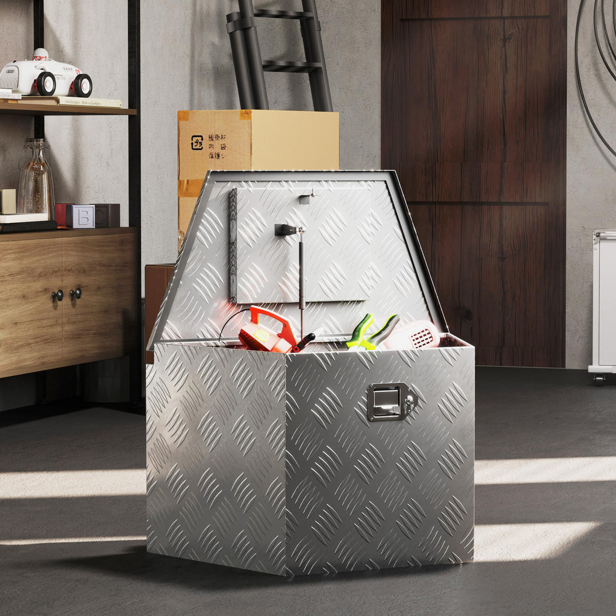 WERKZEUGKASTEN, Abschließbarer Aluminium-Kasten trapezförmig, 73,7 x 41 x 46 cm, Silber - Multicolor, Kunststoff (41/46/73.7cm) - FORIOUS