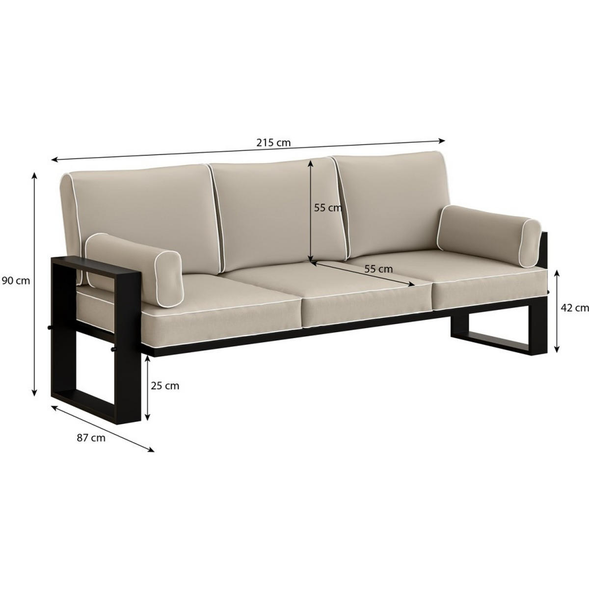 LOUNGESOFA 3-Sitzer Verdino mit Metallrahmen 215 cm beige - Beige, Metall (215/90/87cm) - Beautysofa