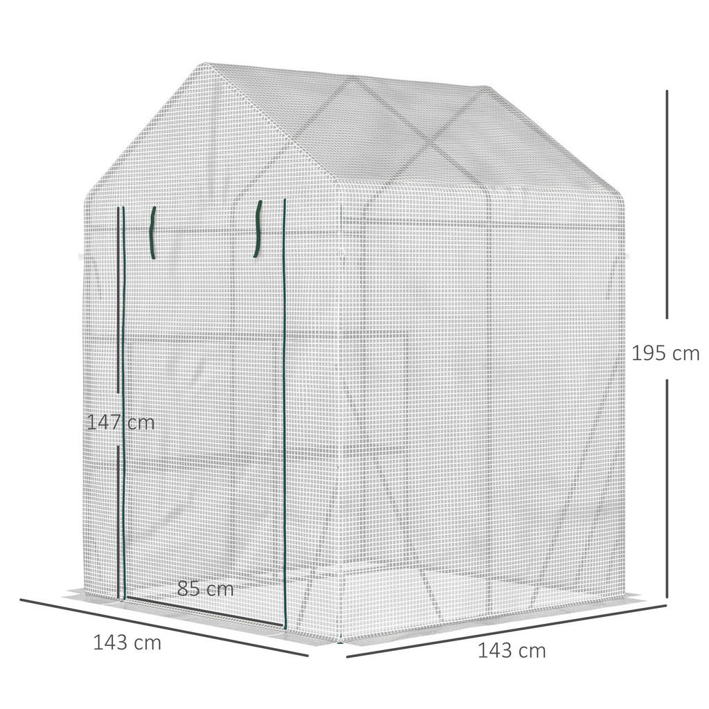 Thumbnail - Outsunny Foliengewächshaus,, Weiß, Kunststoff, 143x195x143 cm, Gartenzubehör, Hochbeete