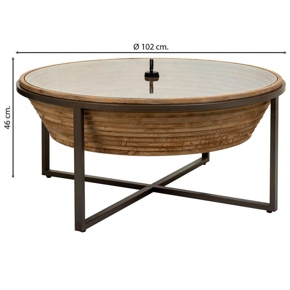 COUCHTISCH aus braunem Holz, Metall und Glas, D102x46 - Braun, Holz (102/102/46cm) - Wanderlust