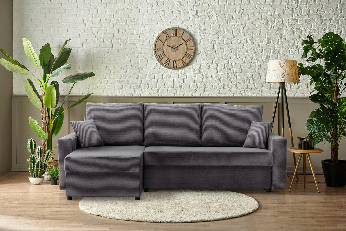 ECKSOFA Neo mit gerader Armlehnen dunkelgrau - Dunkelgrau, Textil (231/140cm) - SIMKAM Furniture