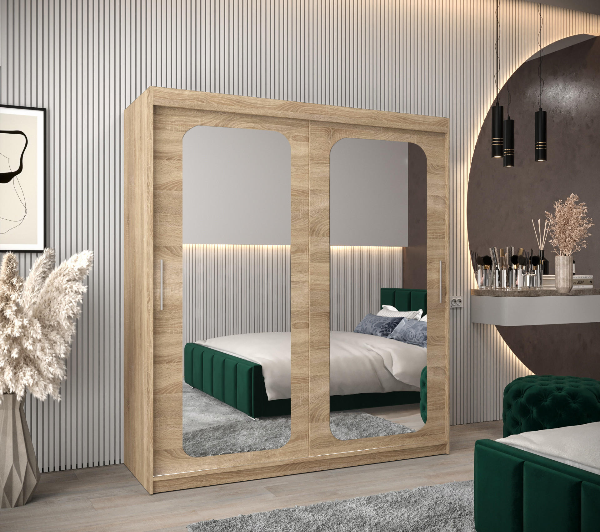 SCHWEBETÜRENSCHRANK 200/180/62 2-türig - Silberfarben/Sonoma Eiche, Holz/Kunststoff (180/200/62cm) - MÖBEL KRYSPOL