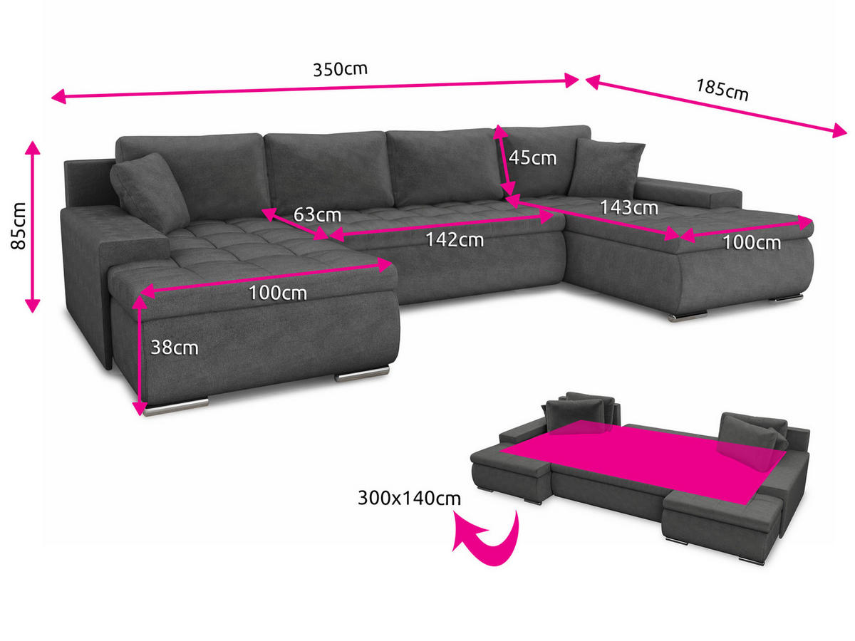 WOHNLANDSCHAFT Faris U - Grau, Holz/Textil (350/85/185cm) - Sofnet