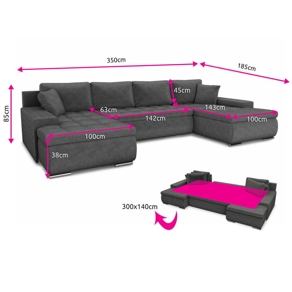 Thumbnail - Sofnet Wohnlandschaft, Beige, Textil, 7-Sitzer, U-Form,Rechteckig, 350x85x185 cm, Wohnzimmer, Sofas & Couches, Wohnlands...