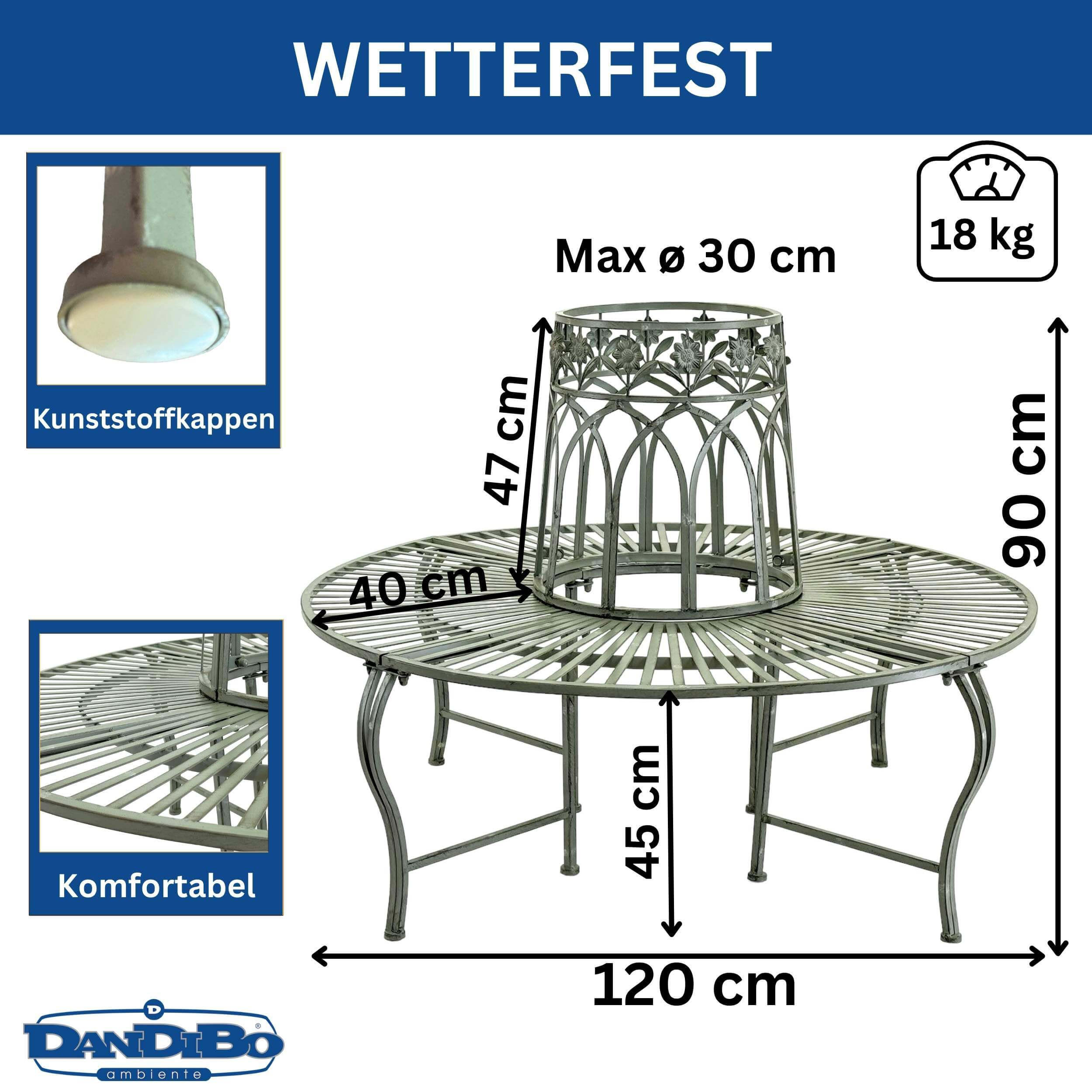 BAUMBANK Rund Metall Wetterfest Grau Rundbank ø 120 cm - Braun, Metall (120/90/120cm) - DanDiBo