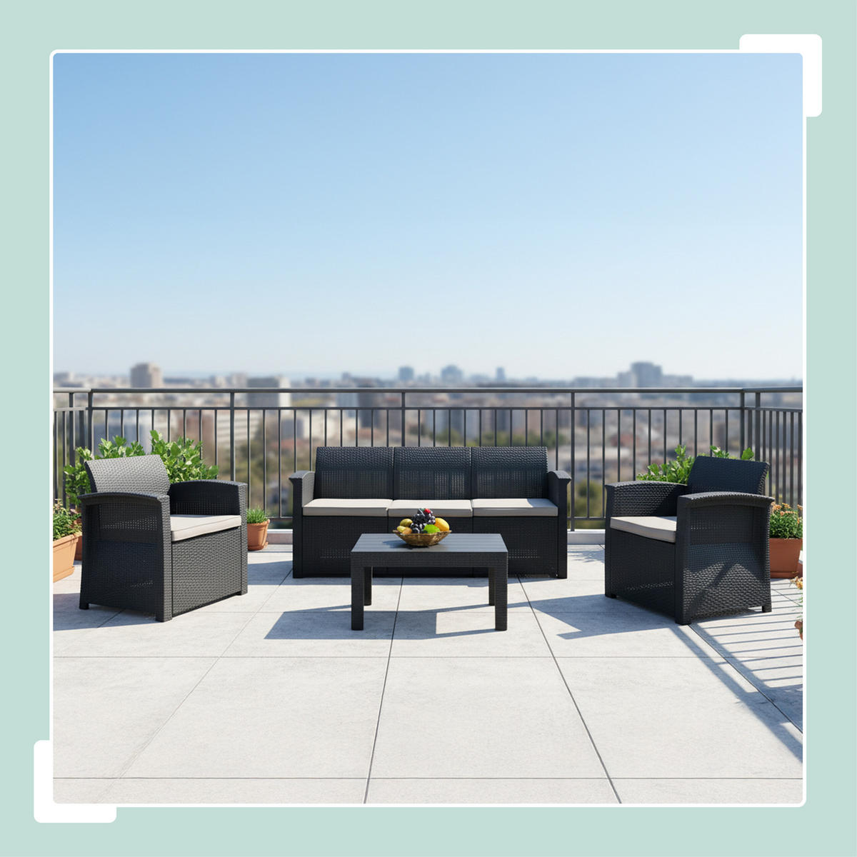 4-TLG.GARTENMÖBEL-SET - Schwarz, Kunststoff/Textil - Relaxdays