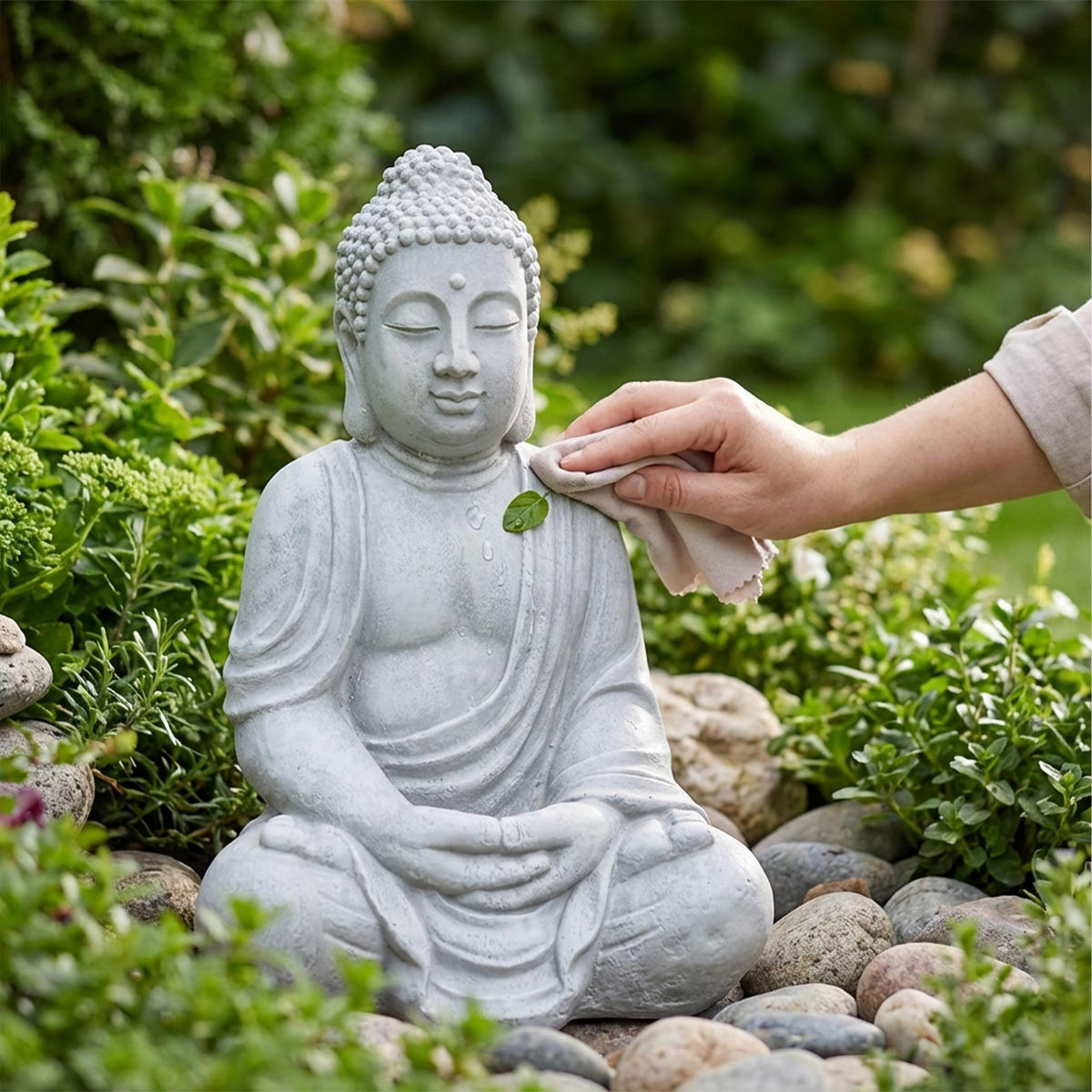 BUDDHA Figur - Grau, Kunststoff (49/71/34cm) - Relaxdays