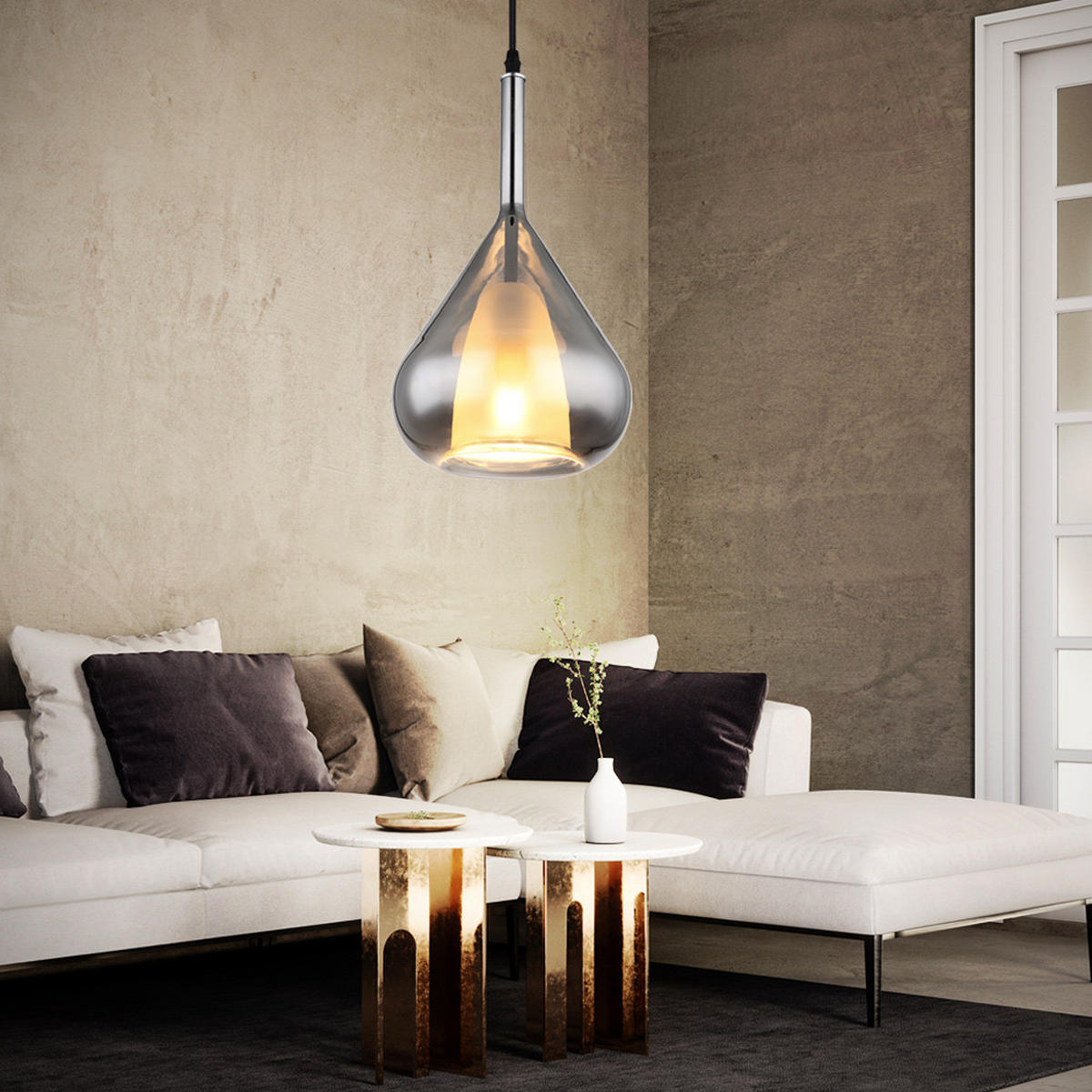 HÄNGELEUCHTE Metall Schwarz Glas rauchfarben - Schwarz, Glas (20/20/150cm) - Globo Lighting