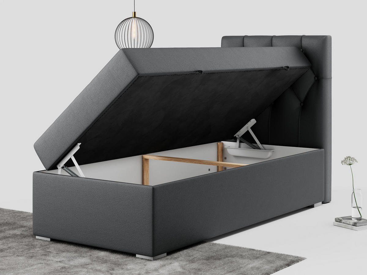 BOXBETT ALDA 90/200 Dunkelgrau Kunstleder - H4 - Rechts Seite - Dunkelgrau, Holz/Textil (90/200cm) - MKS