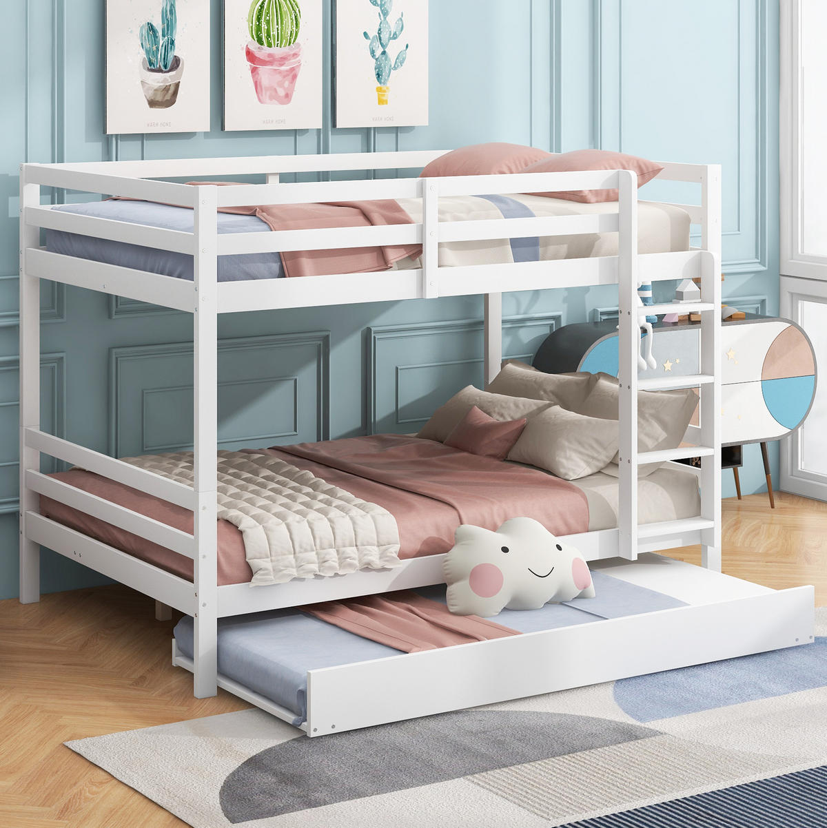 ETAGENBETT 140/200 cm in Weiß mit Ausziehbett und stabiler Treppe - Weiß, Holz (140/200cm) - Flora Grace