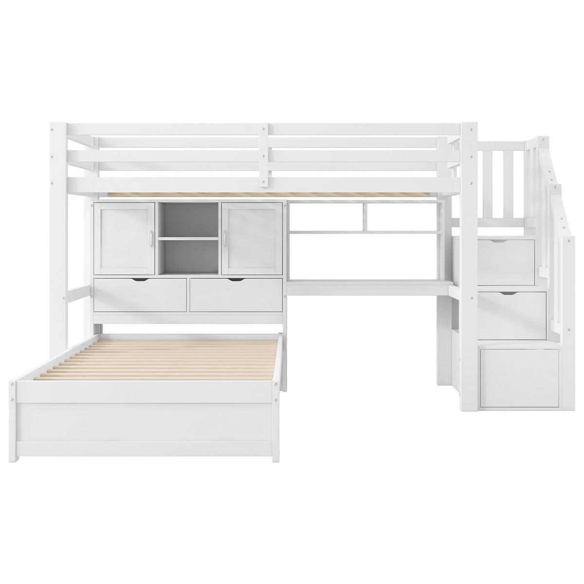 HOCHBETT 90/200 cm Weiß mit Schreibtisch Treppe und Stauraum aus Kiefer und MDF - Weiß, Holzwerkstoff (90/200cm) - OKWISH