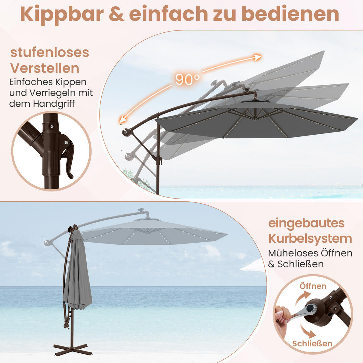 HÄNGESCHIRM Grau - Dunkelgrau, Textil (300/300cm) - COSTWAY