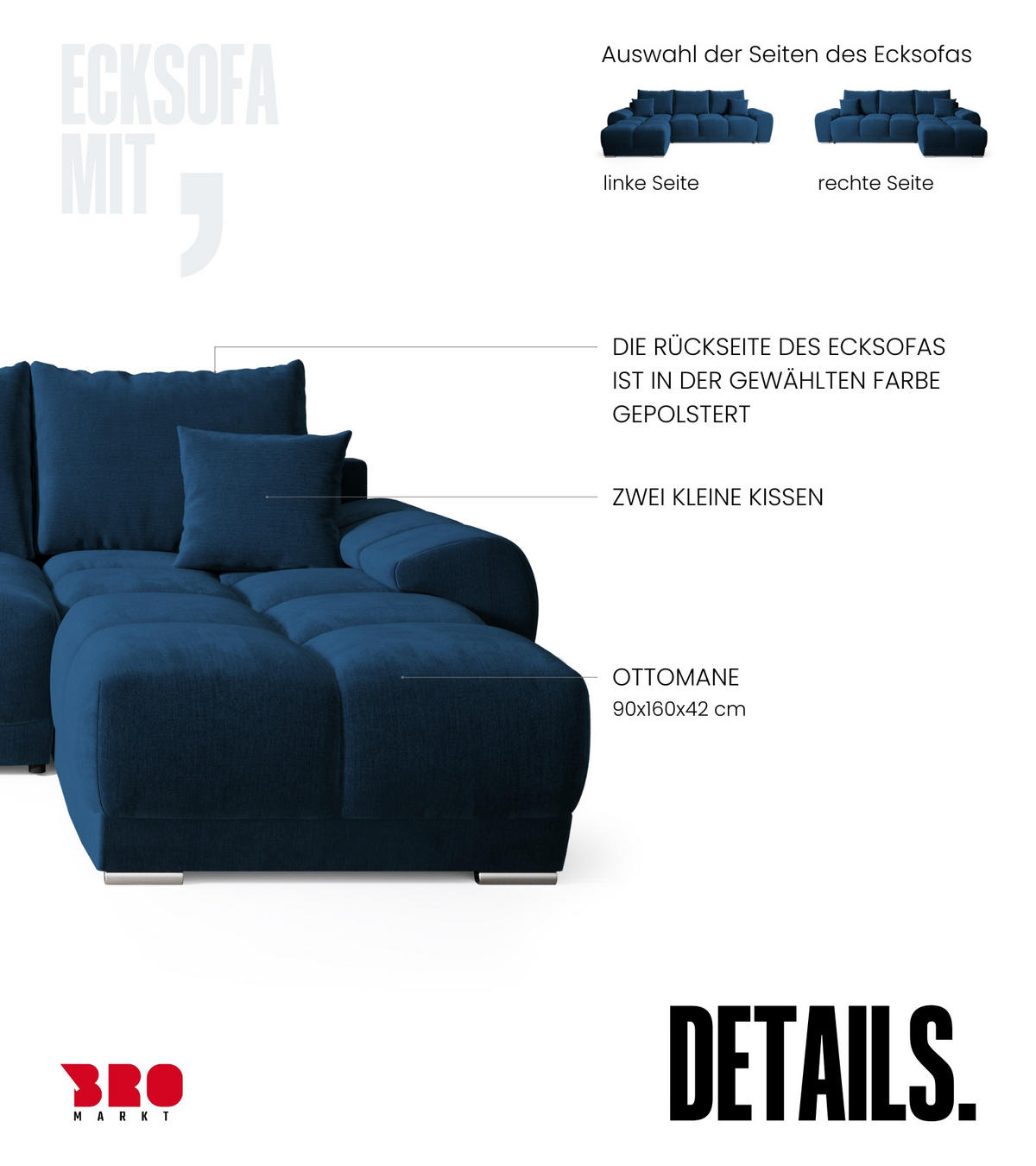 ECKSOFA Nubes mit Schlaffunktion Blau - Blau/Silberfarben, Kunststoff/Textil (290/180cm) - Bromarkt