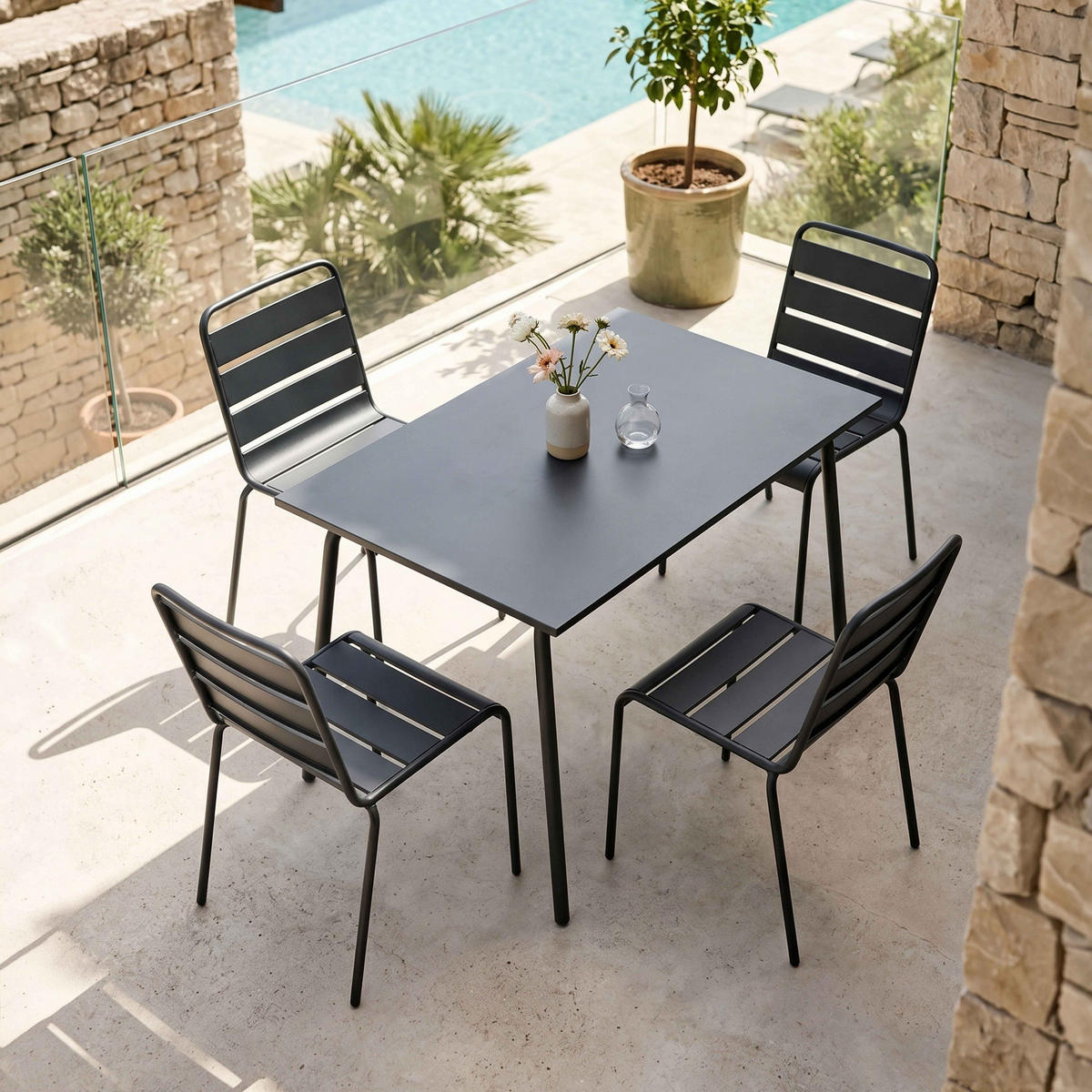 GARTENSET 5-tlg., Grau - Grau, Metall - Oviala