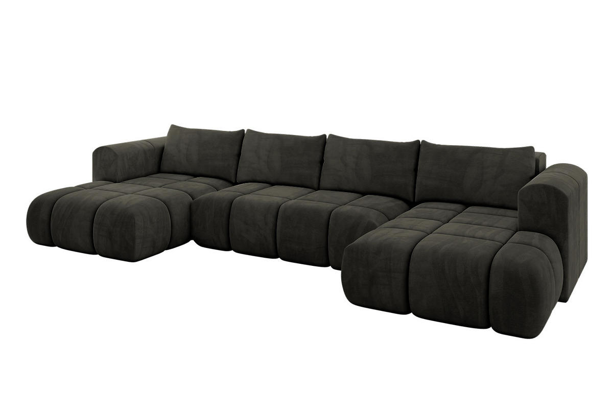 WOHNLANDSCHAFT Ottomane Links CLOUD-U 414x180x40 Schwarz Velours - Schwarz, Holzwerkstoff/Kunststoff (414/90/180cm) - ALTDECOR