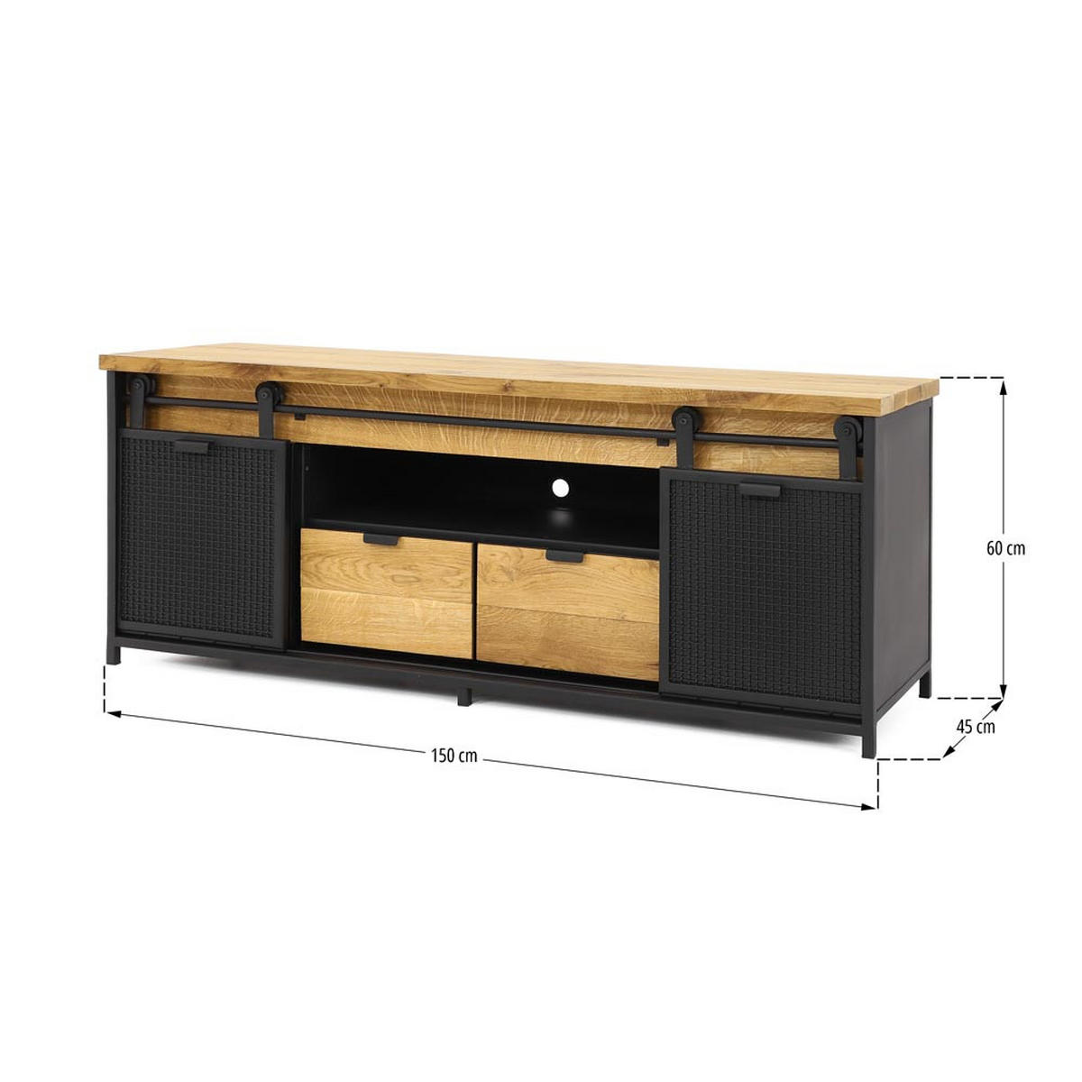 TV-SCHRANK aus Massivholz STRONG 2 - Honigeiche/Schwarz, Holz (150/60/45cm) - Seart