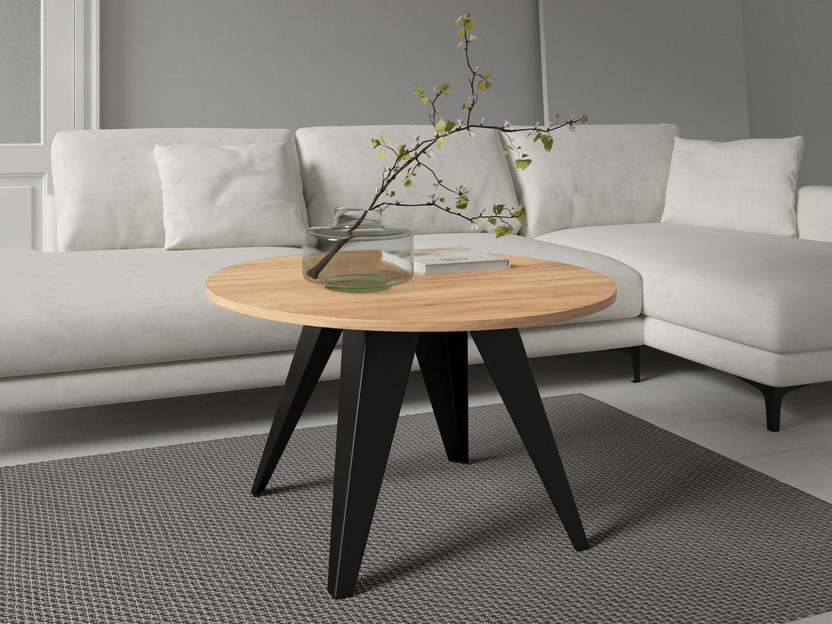 COUCHTISCH Fare - Eichefarben/Schwarz, Holzwerkstoff/Metall (75/75/50cm) - MIRJAN24