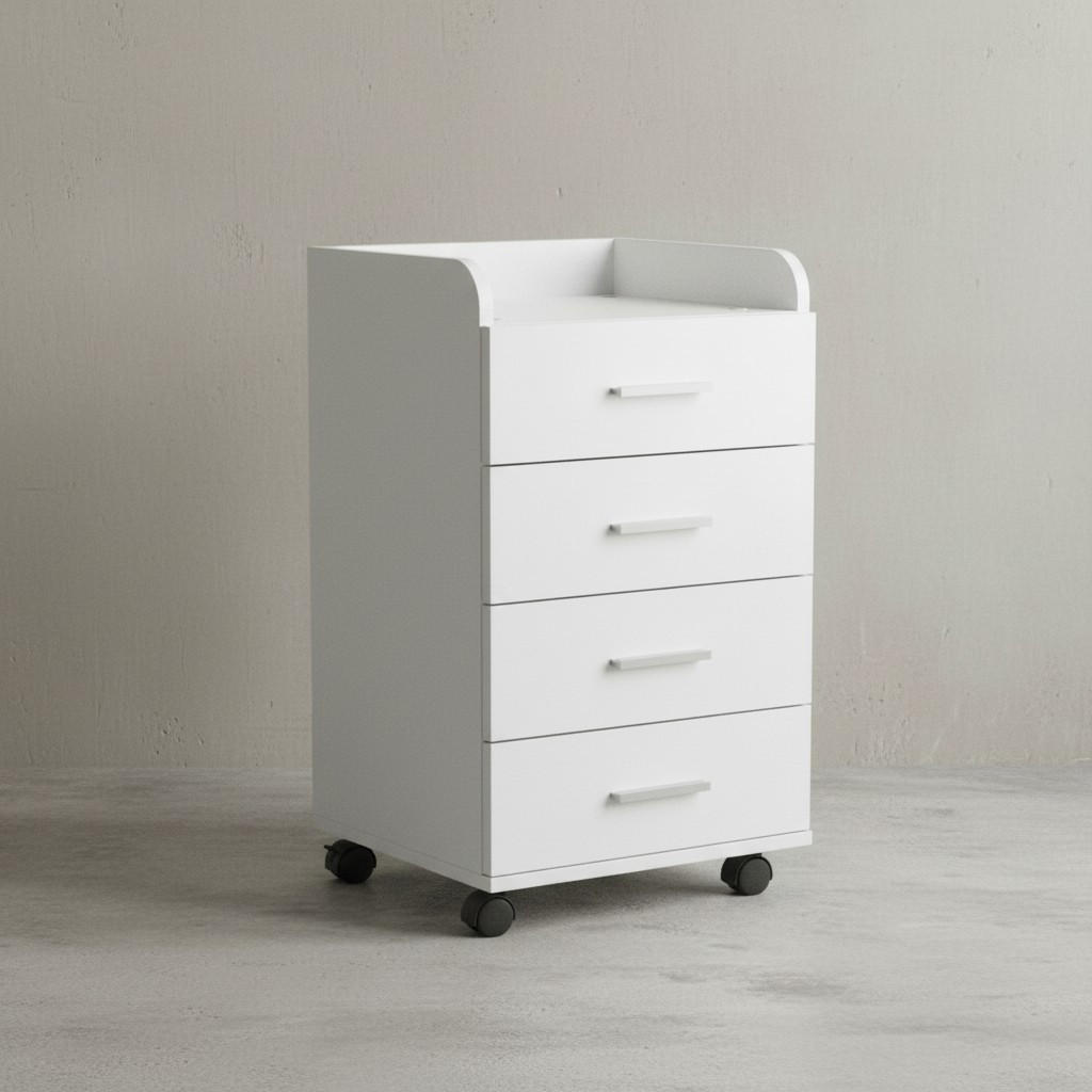 ROLLCONTAINER 4 Schubladen Ablage Melaminbeschichtet ISONZO, Weiß 40x33x71 cm - Schwarz/Weiß, Holz/Kunststoff (40/71/33cm) - KADIMA DESIGN