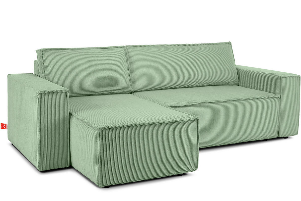 ECKSOFA-LINKS/RECHTS NAPI Schlaffunktion mit Cordbezug, mintfarben - Schwarz/Mintgrün, Textil (262/148cm) - KONSIMO®