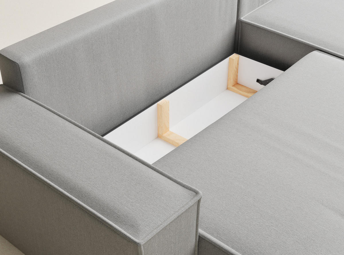 ECKSOFA MIT SCHLAFFUNKTION Maze Hellgrau Webstoff - Hellgrau/Schwarz, Holz/Holzwerkstoff (294/185cm) - Maison de Reve