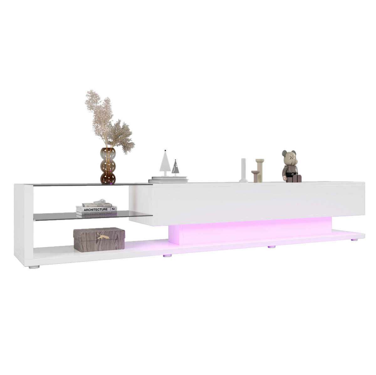LOWBOARD 170/36/38 cm Weiß aus Spanplatte mit LED-Beleuchtung - Weiß, Holzwerkstoff (36/38/170cm) - OKMYHOME