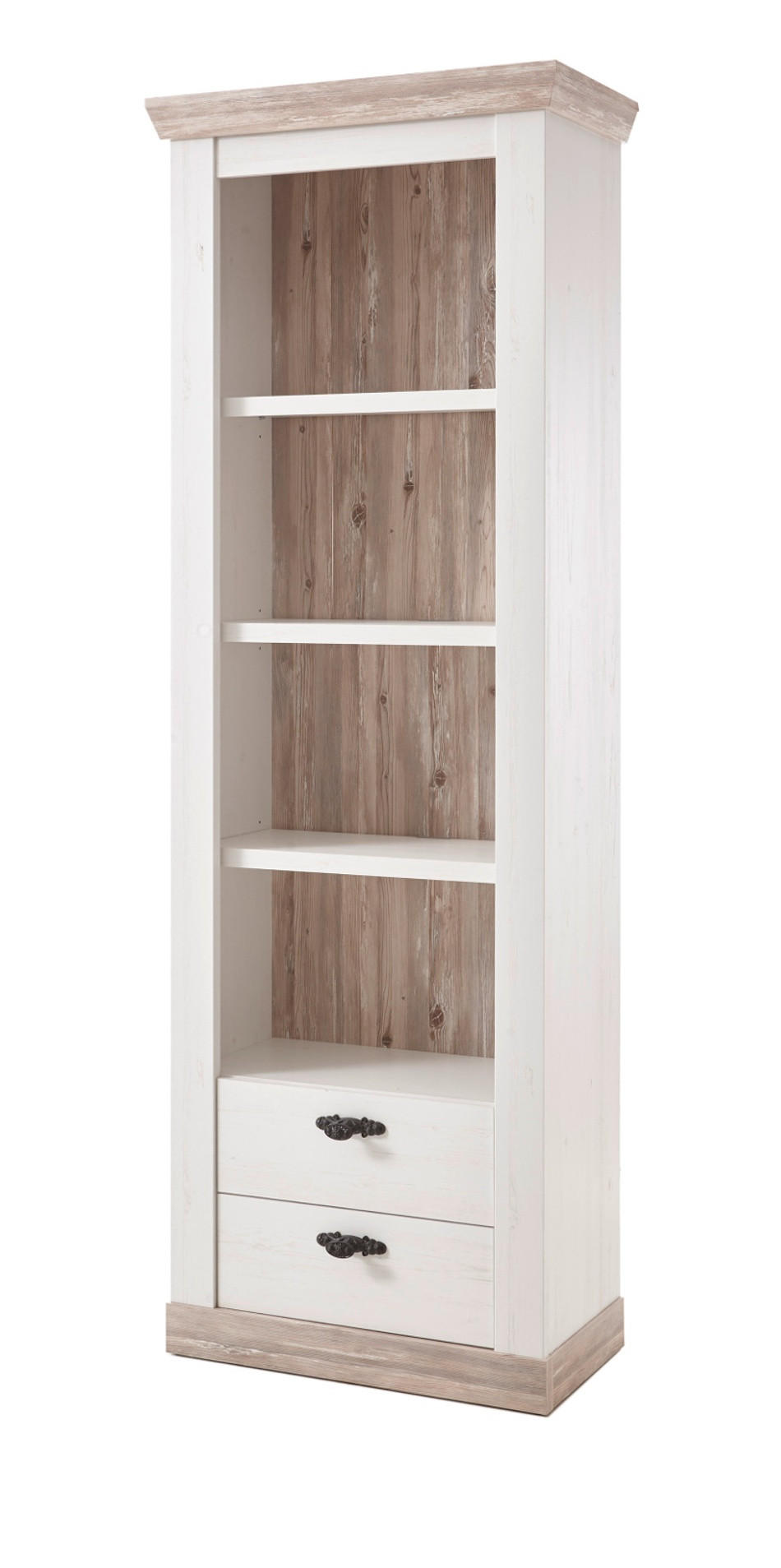 REGALSCHRANK Pinie weiß, Oslo Pinie Landhaus, Vitrine, 71 x 201 cm - Weiß/Pinienfarben, Holzwerkstoff/Metall (71/201/37cm) - Furn.Design
