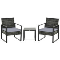 RATTAN Gartenmöbel Set mit Kissen Garten Grau - Grau, Kunststoff - Outsunny