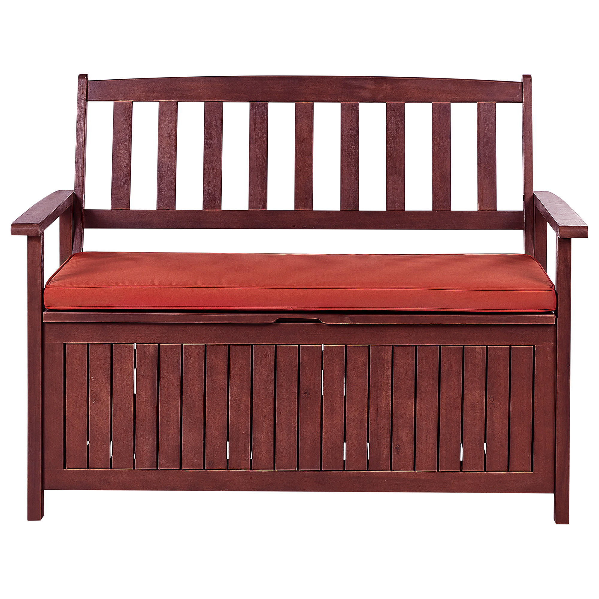 GARTENBANK Akazienholz mahagonibraun mit Stauraum Auflage terracotta 120 Sovana - Rotbraun, Holz (120/91/60cm) - Beliani