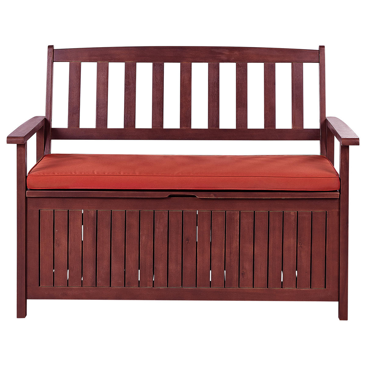 GARTENBANK Akazienholz mahagonibraun mit Stauraum Auflage terracotta 120 Sovana - Rotbraun, Holz (120/91/60cm) - Beliani