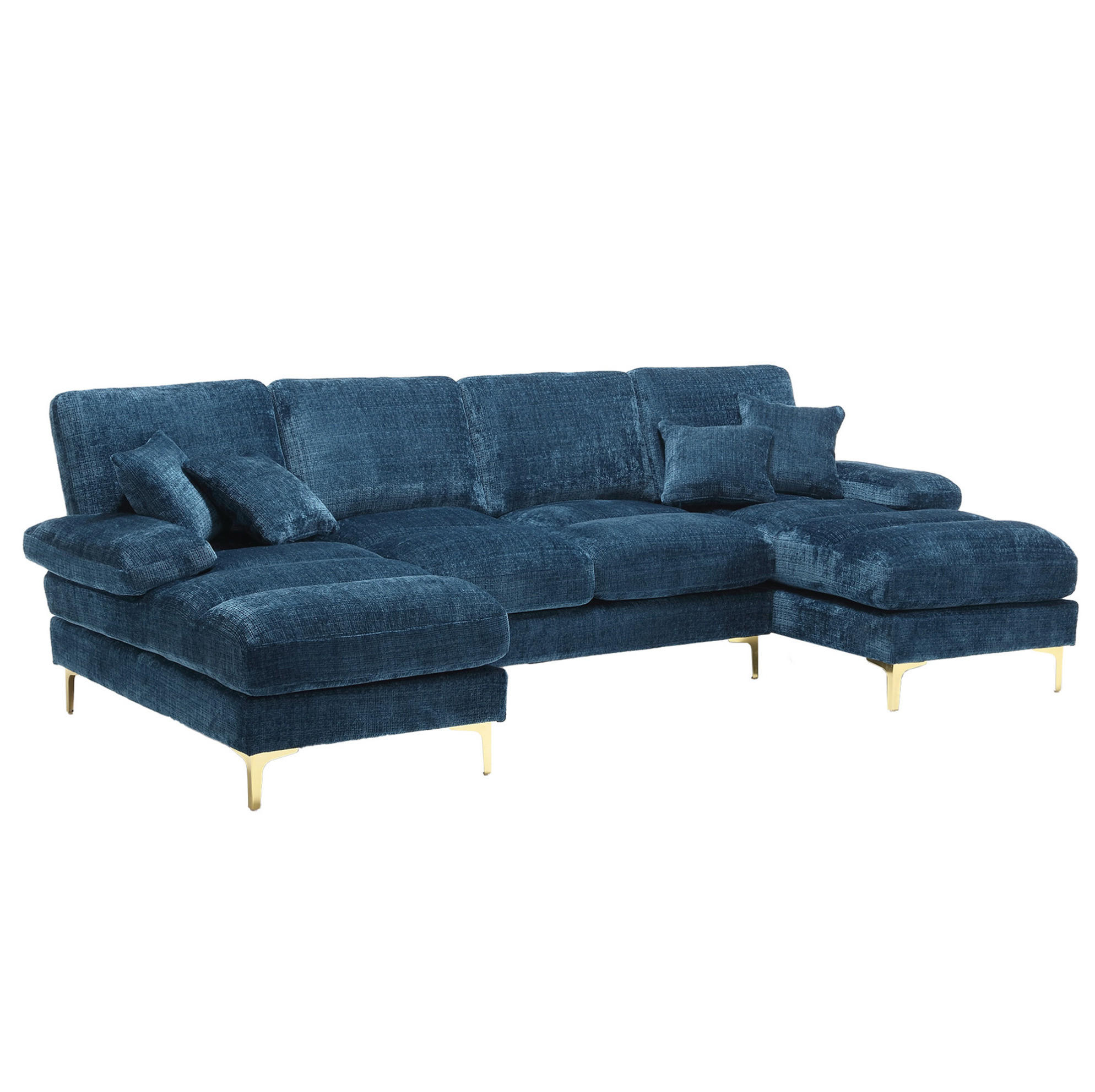 U-FORM Wohnlandschaft Chenille mit 2 Liegeflächen 272/136/88 cm Blau - Blau, Textil/Metall (136/88/272cm) - Redom