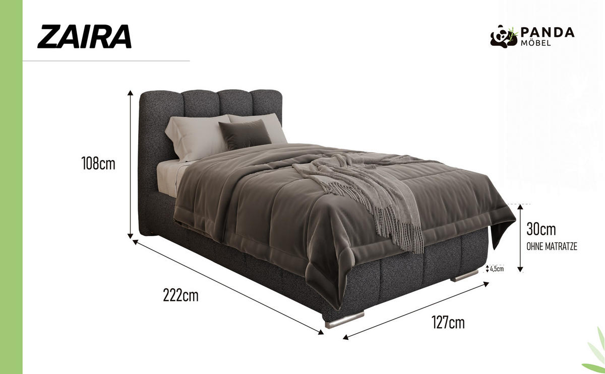 POLSTERBETT Zaira 100x200cm – Elegantes Polsterbett für modernen Wohnstil , ohne matratze, Graphitfarben - Graphitfarben, Holz (100/200cm) - Panda Möbel