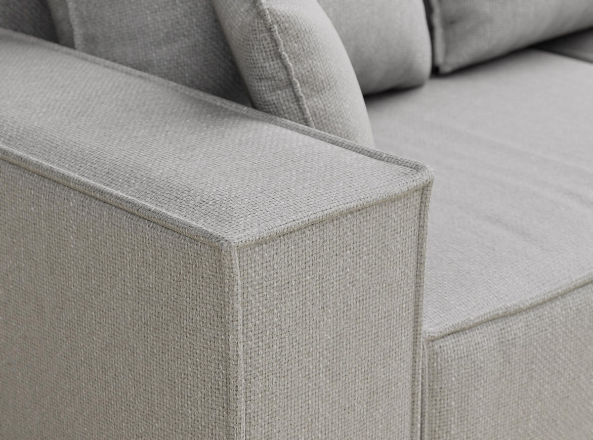 ECKSOFA MIT SCHLAFFUNKTION Moyo Hellgrau Webstoff - Hellgrau/Schwarz, Holz/Holzwerkstoff (255/148cm) - Maison de Reve