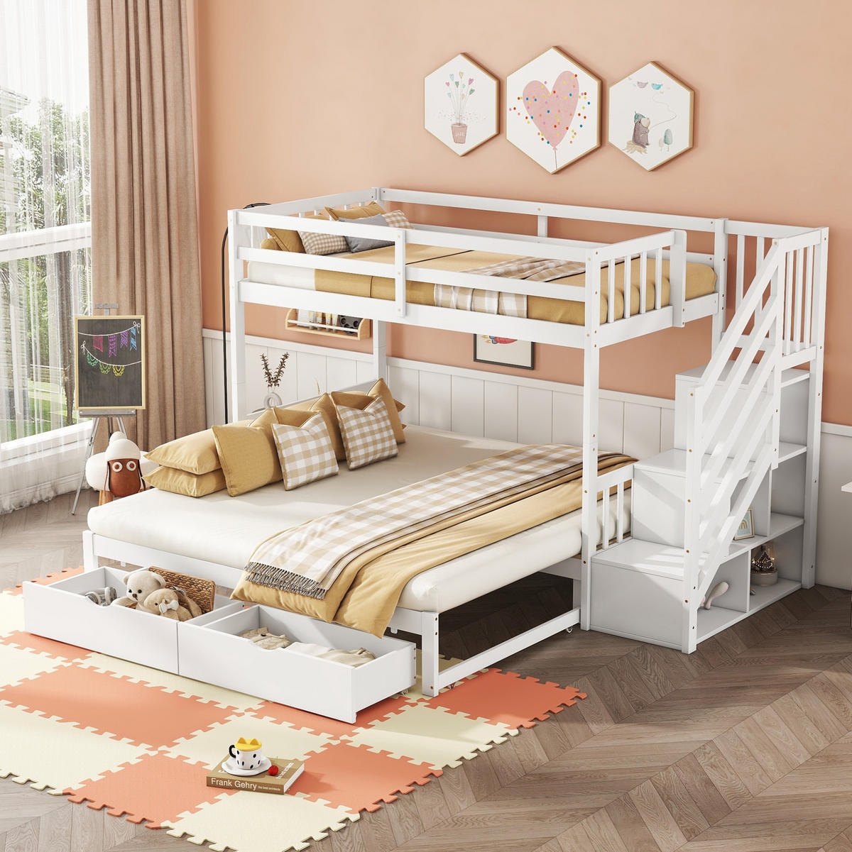 ETAGENBETT 90/200 cm mit Ausziehbett und 2 Schubladen in Weiß - Weiß, Holz (90/200cm) - BEAOK