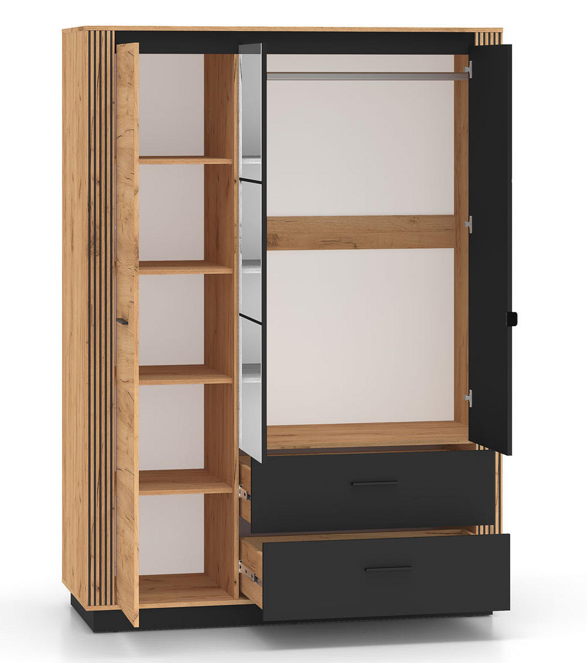 KLEIDERSCHRANK Urso Gold Craft Eiche / Schwarz 150 / 58 / 210 cm - Eichefarben/Schwarz, Holz/Holzwerkstoff (150/210/58cm) - Feldmann-Wohnen