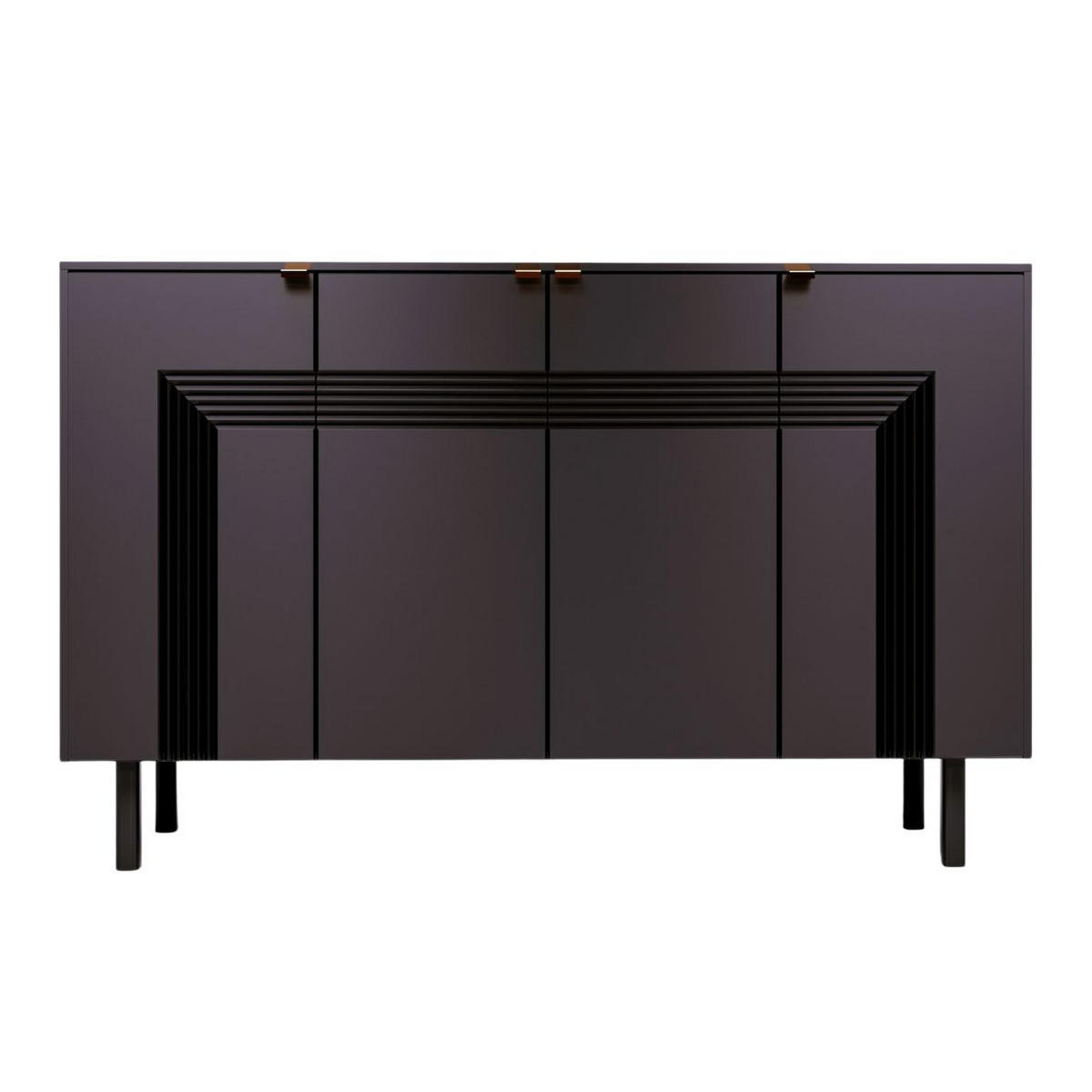 SIDEBOARD Yoko, Schwarz, Mit Dekorativen Fronten Und Goldgriffen - Schwarz, Holzwerkstoff/Buchenholz (156/99/40cm) - Dancan