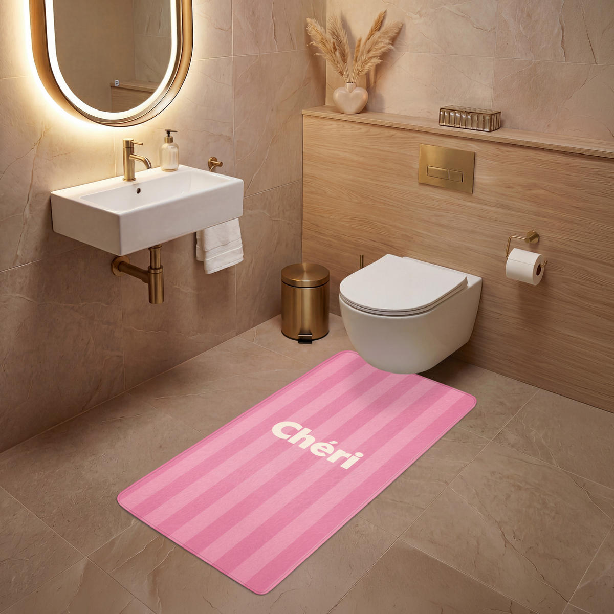 WC PŘEDLOŽKA Pruhované - růžové - Chéri 60x120 cm - růžová, textil/plast (60/1cm) - OnlyWow