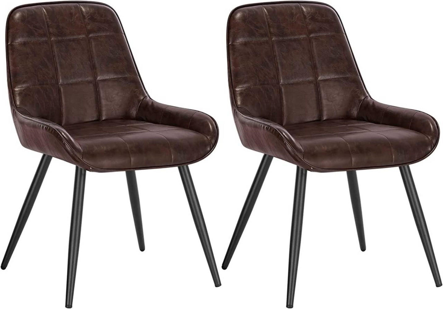 ESSZIMMERSTUHL 2er-Set, Polsterstuhl, Kunstleder, Dunkelbraun - Dunkelbraun/Schwarz, Textil/Metall (52.5/81.5/62cm) - Woltu